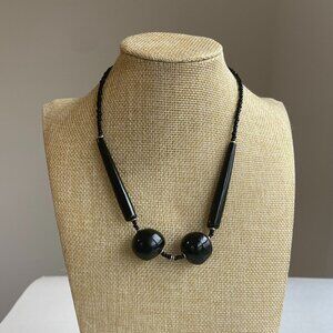 Unique Chunky Black Beaded Necklace with Screw Closure